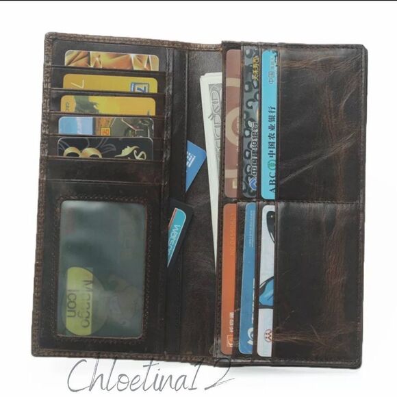 Men's Genuine Leather Long Bifold Wallet RFID - Picture 4 of 6